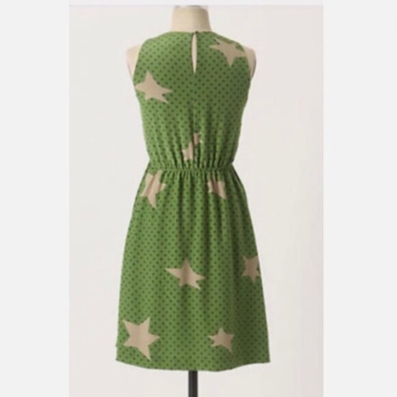Girls From Savoy Anthropologie Green Star Print Silk Dress A-Line Size 4 Women's - Picture 2 of 12